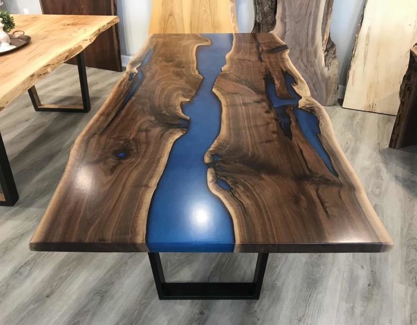 Everglade Live Edge, Walnut Epoxy River Table - 7'