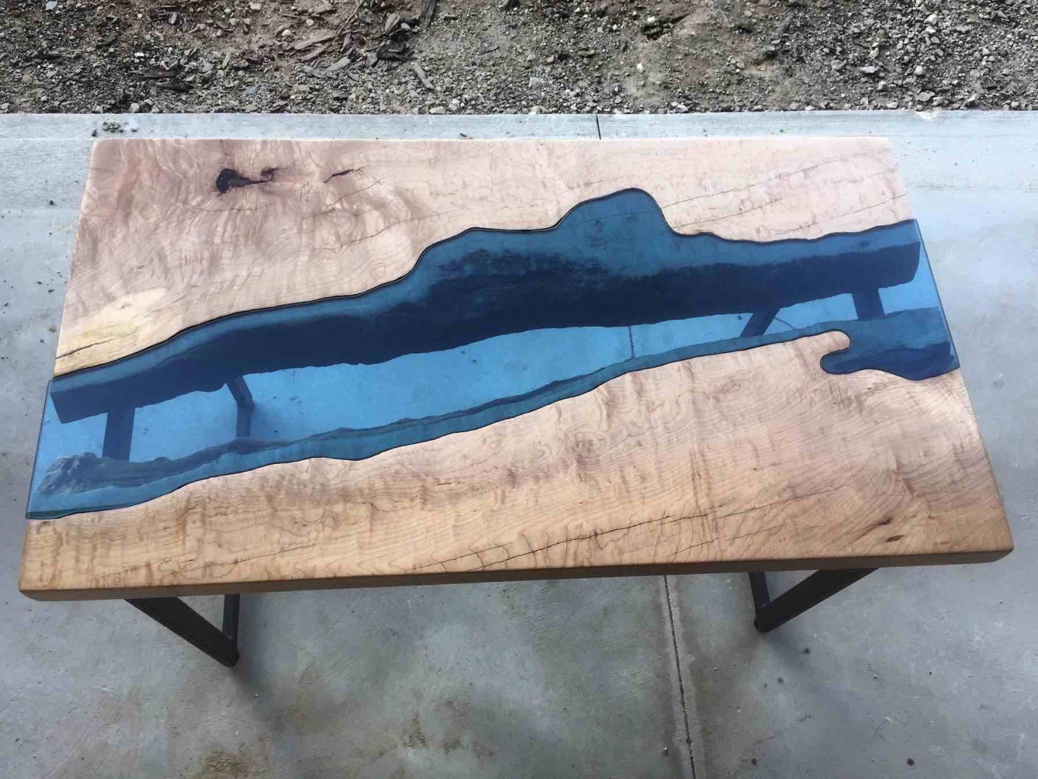 BryceBurled Maple Table with Blue Glass Inlay - 45