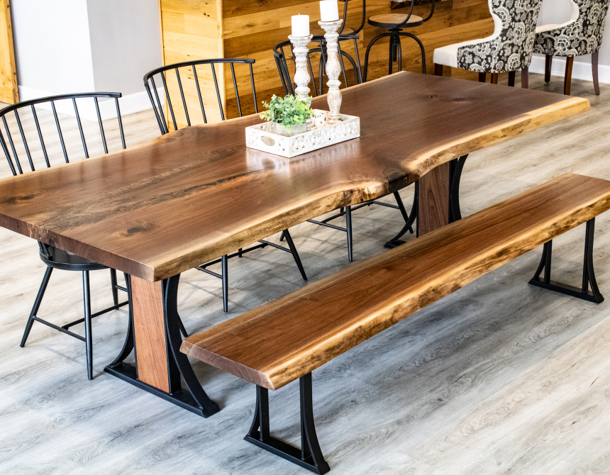 Live edge dining set with outlet bench